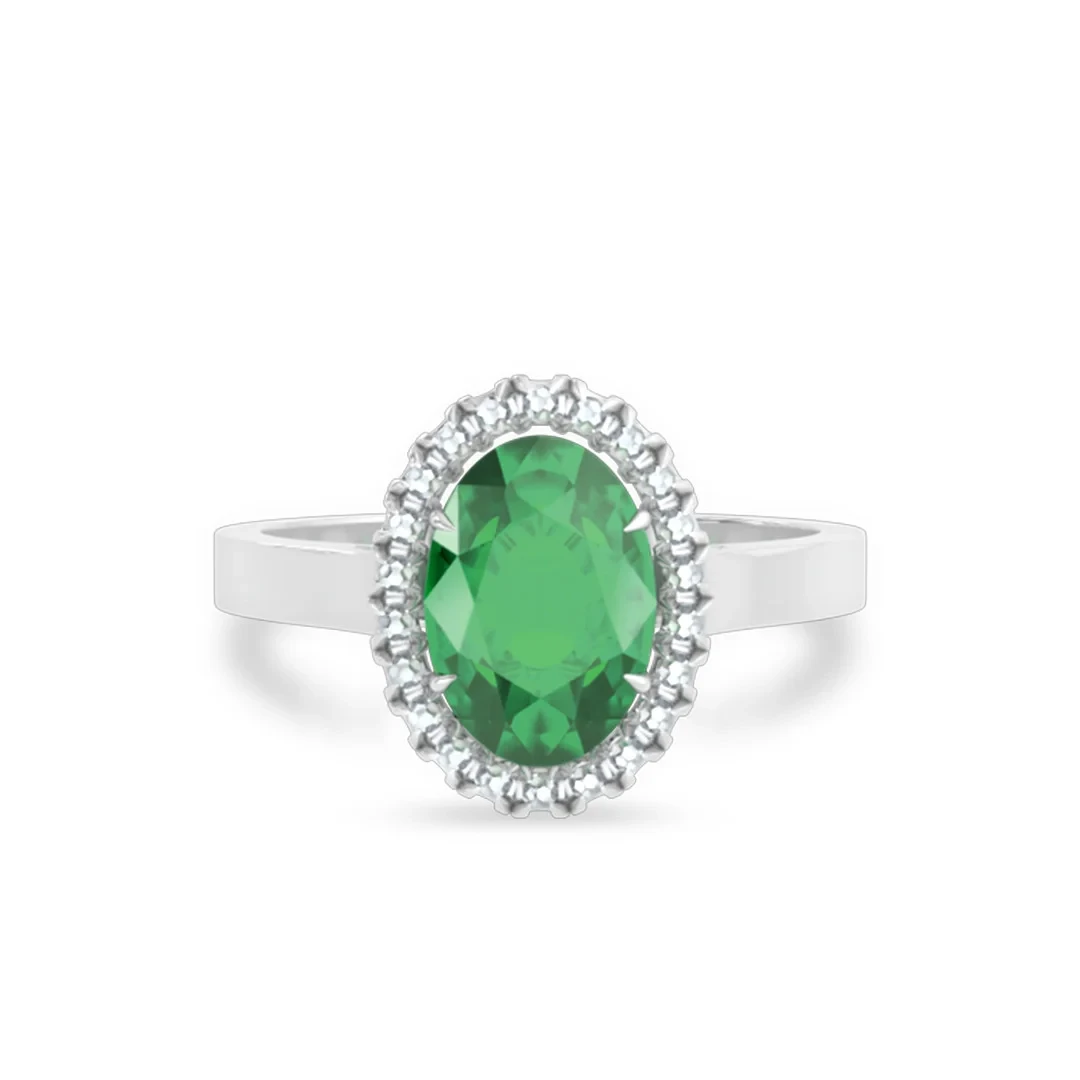 Stylish Halo Emerald Ring